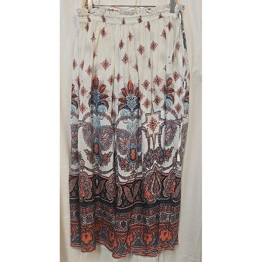 Free People Gold Dust‎ Printed Wide Leg Trousers in Ivory Combo M Cottagecore